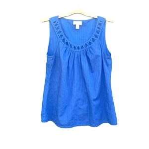 Ann Taylor LOFT Tank Top Womens 10 Blue Textured Stripe Sleeveless Scoop Neck